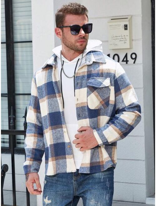 Shein Manfinity Homme Men Plus Plaid Print Flap Pocket Shacket