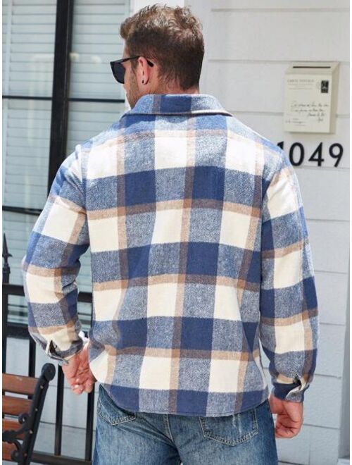 Shein Manfinity Homme Men Plus Plaid Print Flap Pocket Shacket