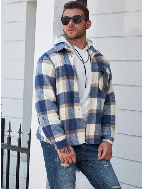 Shein Manfinity Homme Men Plus Plaid Print Flap Pocket Shacket
