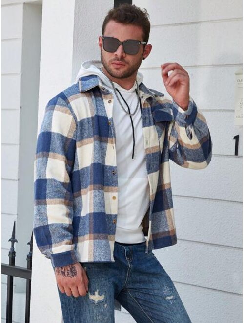 Shein Manfinity Homme Men Plus Plaid Print Flap Pocket Shacket