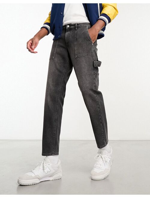 ASOS DESIGN classic rigid jeans with carpenter detail in washed black