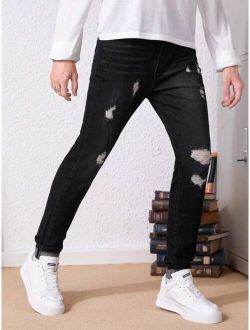 Teen Boy Ripped Frayed Bleach Wash Jeans