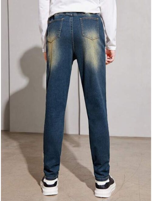 SHEIN Teen Boy Ripped Frayed Bleach Wash Jeans