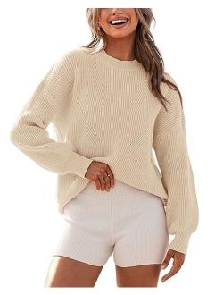 BTFBM Women's Casual Long Sleeve Pullover Sweaters Crew Neck Oversized Ribbed Knit 2023 Fall Winter Sweater Jumper Tops