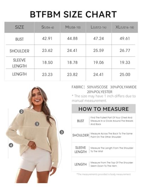 BTFBM Women's Casual Long Sleeve Pullover Sweaters Crew Neck Oversized Ribbed Knit 2023 Fall Winter Sweater Jumper Tops