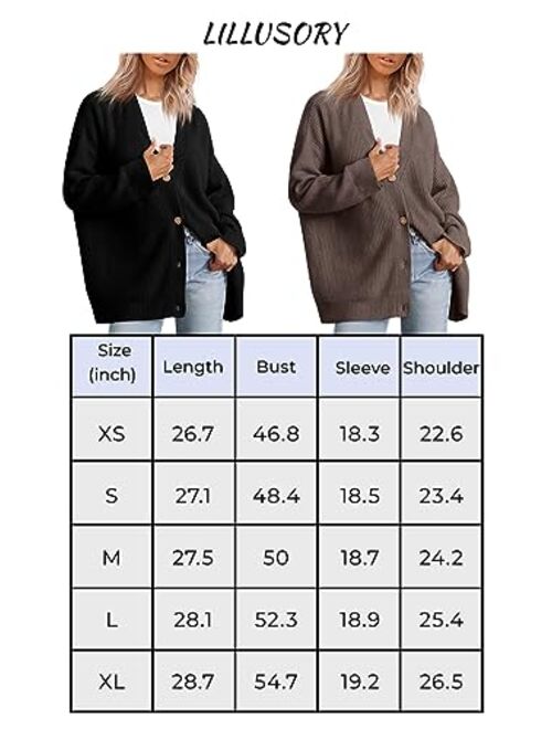 LILLUSORY Women's Cardigan 2023 Open Front Oversized Button Lightweight Sweaters V Neck Loose Cardigans Knit Outwear