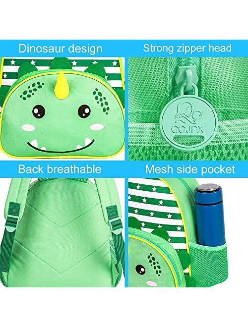 FTJCF 3PCS Toddler Backpack for Boys, 12" Dinosaur Kindergarten Bookbag, Preschool Kids School Bag with Lunch Box - Green