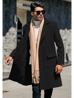 Pretifeel Mens Trench Coat Slim Fit Double Breasted Long Overcoat Classic Fall Winter Topcoat