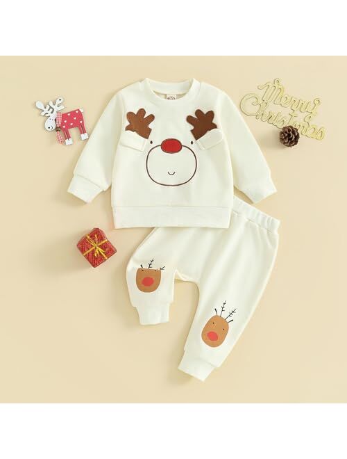Karwuiio Toddler Baby Christmas Outfit Long Sleeve Crew Neck Sweatshirt with Sweatpants Fall Winter Clothes for Girls Boys