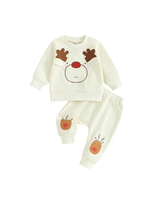 Karwuiio Toddler Baby Christmas Outfit Long Sleeve Crew Neck Sweatshirt with Sweatpants Fall Winter Clothes for Girls Boys
