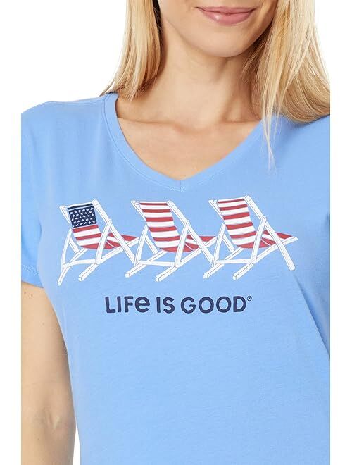 Life is Good Three Americana Beach Chairs Short Sleeve Crusher-Lite Vee