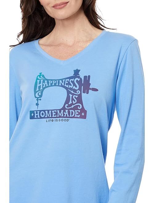 Life is Good Happiness Sewing Machine Long Sleeve Crusher Vee