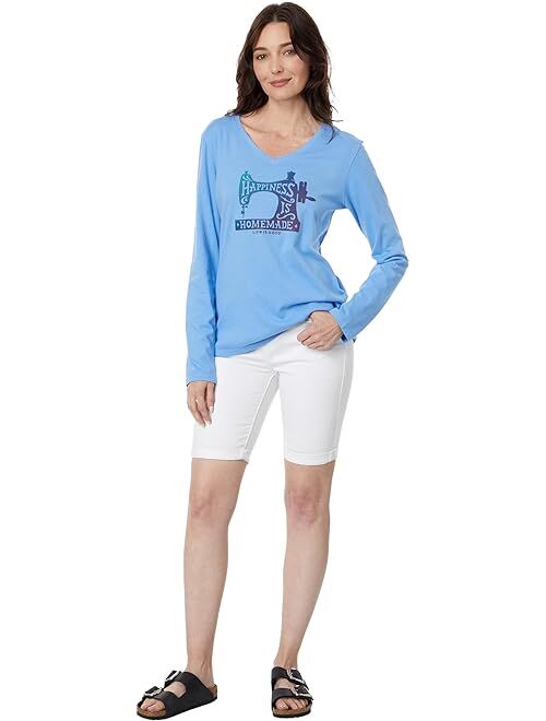 Life is Good Happiness Sewing Machine Long Sleeve Crusher Vee
