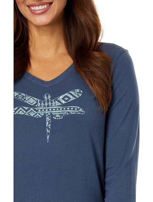 Life is Good Patterned Dragonfly Long Sleeve Crusher Vee
