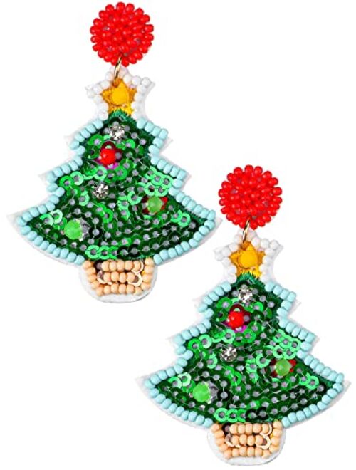 Willbond 1 Pair Christmas Beaded Earrings Dangling Earrings Cute Christmas Earrings Christmas Tree Earrings Colorful Holiday Earrings Jewelry Gift for Women