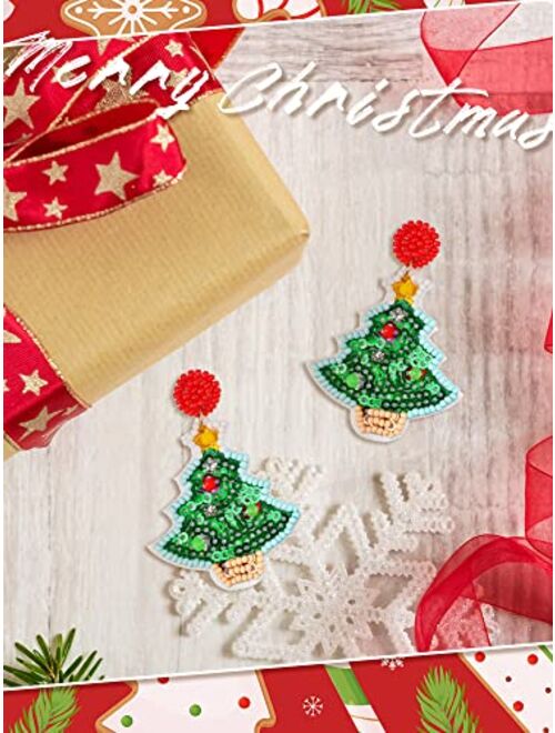 Willbond 1 Pair Christmas Beaded Earrings Dangling Earrings Cute Christmas Earrings Christmas Tree Earrings Colorful Holiday Earrings Jewelry Gift for Women