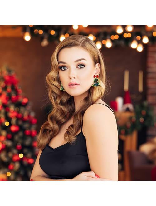 Hying Christmas Earrings Set for Women Girls, Christmas Beaded Dangle Earrings Xmas Fashion Jewelry Gift Earrings