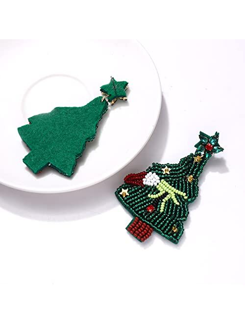 NLCAC Christmas Earrings Beaded Christmas Tree Lama Snowman Dangle Earrings Statement Beaded Drop Earrings Festive Holiday Party Gift