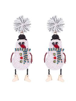 Lux Accessories Christmas White Black Brown Beads Snowman Gold Shoes Danglee Earrings
