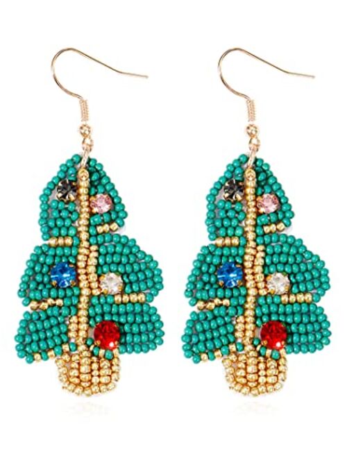 Frodete Beaded Christmas Earrings for Women Cute Santa Claus Christmas Tree Earrings Xmas Santa Beaded Tassel Earring for Girls Holiday Jewelry Gifts