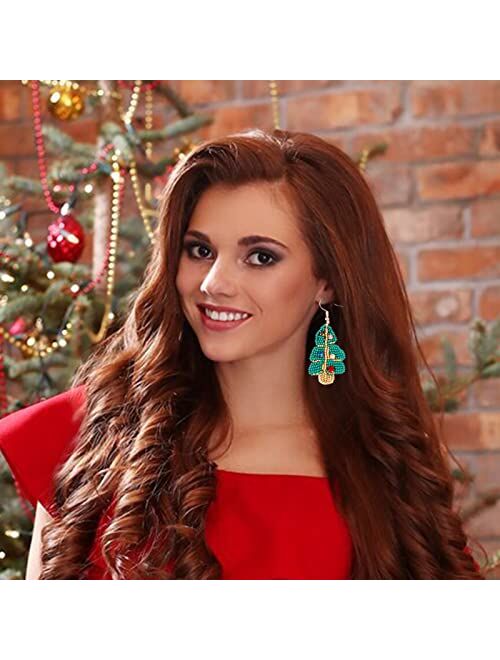 Frodete Beaded Christmas Earrings for Women Cute Santa Claus Christmas Tree Earrings Xmas Santa Beaded Tassel Earring for Girls Holiday Jewelry Gifts
