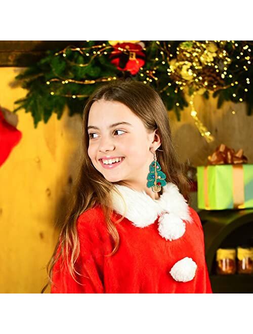 Frodete Beaded Christmas Earrings for Women Cute Santa Claus Christmas Tree Earrings Xmas Santa Beaded Tassel Earring for Girls Holiday Jewelry Gifts