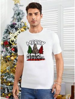Shein Men Christmas Tree & Slogan Graphic Tee