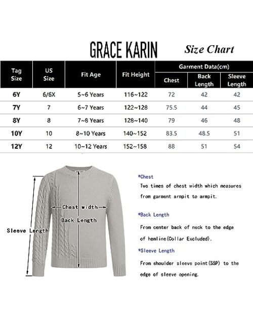 GRACE KARIN Boys Pullover Sweater Knitted Long Sleeve Crew Neck Textured Sweater