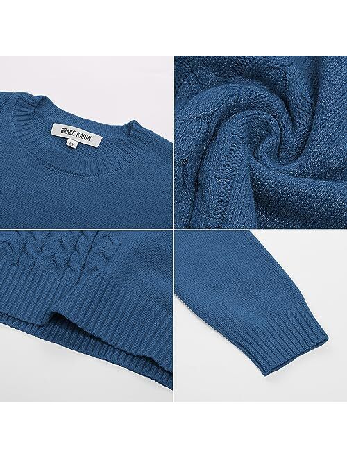 GRACE KARIN Boys Pullover Sweater Knitted Long Sleeve Crew Neck Textured Sweater