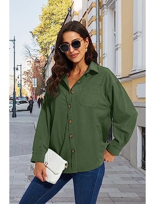 TACVASEN Women's Corduroy Button Down Shacket Long Sleeve Shirt Jacket Casual Jacket Chest Pocket Shirts Loose Fit Coat