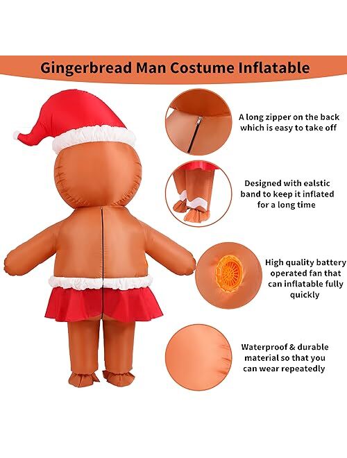 ADOMI Gingerbread Man Costume Inflatable Adult Christmas Blow Up Funny Outfit for Women Halloween Xmas Cosplay Party Womens Blowup Suit