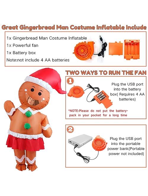 ADOMI Gingerbread Man Costume Inflatable Adult Christmas Blow Up Funny Outfit for Women Halloween Xmas Cosplay Party Womens Blowup Suit
