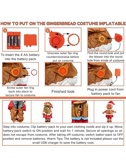 ADOMI Gingerbread Man Costume Inflatable Adult Christmas Blow Up Funny Outfit for Women Halloween Xmas Cosplay Party Womens Blowup Suit