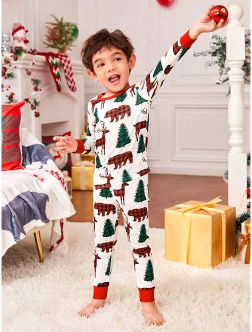Shein Young Boy 1set Tree and Animal Print PJ Set for Christmas