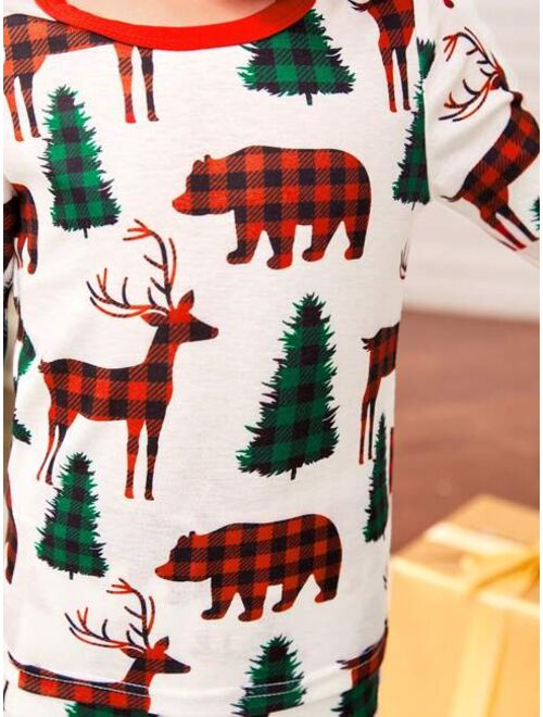 Shein Young Boy 1set Tree and Animal Print PJ Set for Christmas