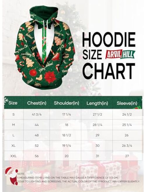 Arvilhill Men Christmas Ugly 3D Printed Graphic Long Sleeve Hoodies