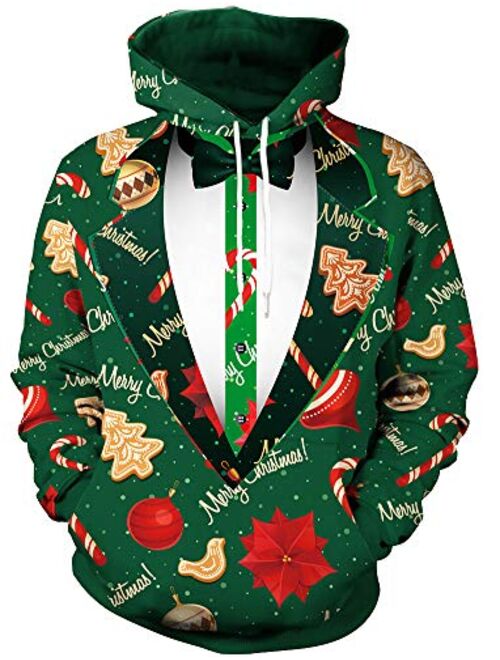 Arvilhill Men Christmas Ugly 3D Printed Graphic Long Sleeve Hoodies