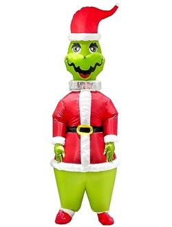 Watato Inflatable Costume Adult Christmas Green Big Monster Men Funny Blow Up Santa Outfit Full Body Halloween Cosplay Xmas Party Suit
