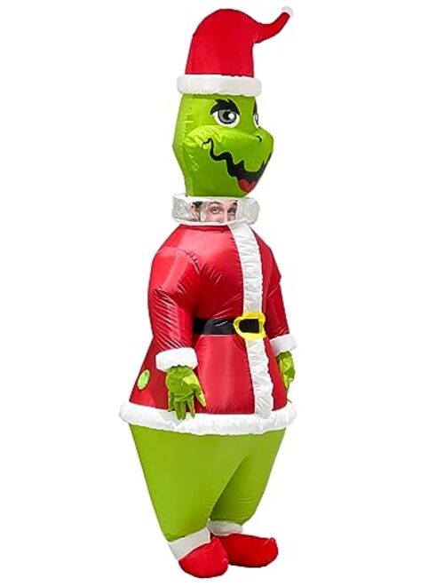 Watato Inflatable Costume Adult Christmas Green Big Monster Men Funny Blow Up Santa Outfit Full Body Halloween Cosplay Xmas Party Suit