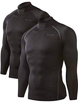 DEVOPS 2 Pack Men's Thermal Turtle Mock Neck Shirts, Compression Long Sleeve Tops and Hoodies