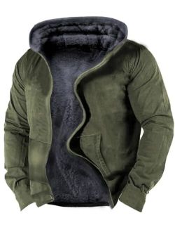 Beotyshow Men's Zip Up Hoodies Fleece Sherpa Lined Sweatshirts Suede Winter Warm Jacket Coats