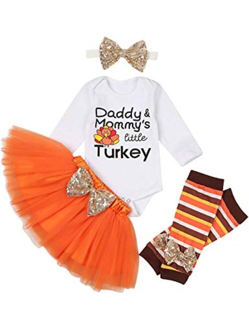 Xuuly My First Thanksgiving Newborn Baby Girls Clothes Romper Top Bow Tutu Short Skirt with Headband Dress Outfit Set