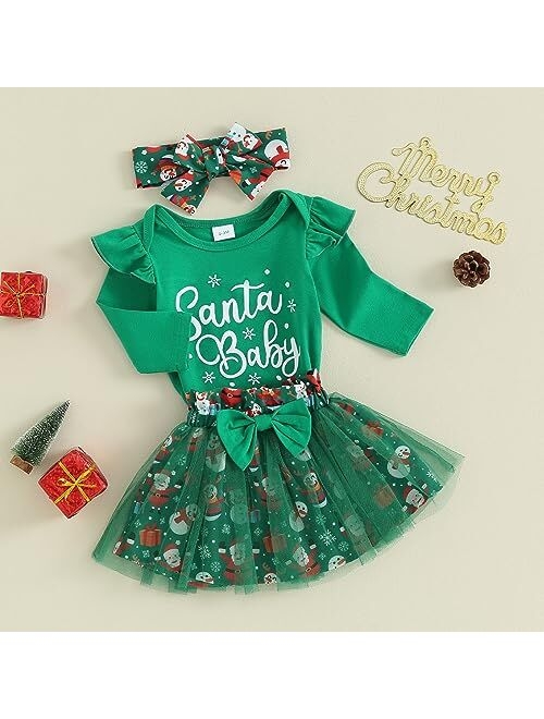Zoiuytrg Christmas Baby Girl Outfit Santa Long Sleeve Romper Red Tulle Skirt Infant Newborn Girls Christmas Dress
