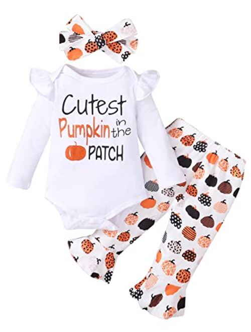 Detigee Baby Girl Thanksgiving Outfit Cutest Pumpkin in The Patch Baby Girl Outfit