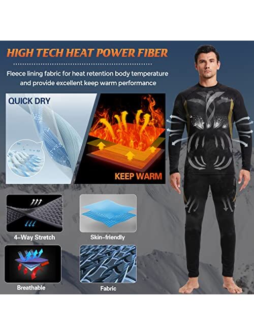 romision Thermal Underwear for Men, Long Johns Set with Fleece Lined, Winter Hunting Gear Warm Base Layer Sport Top & Bottom