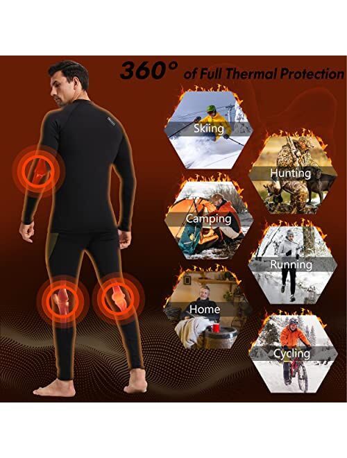 romision Thermal Underwear for Men, Long Johns Set with Fleece Lined, Winter Hunting Gear Warm Base Layer Sport Top & Bottom