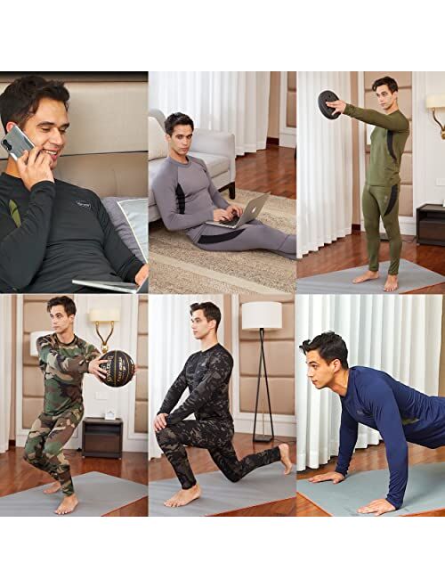 romision Thermal Underwear for Men, Long Johns Set with Fleece Lined, Winter Hunting Gear Warm Base Layer Sport Top & Bottom