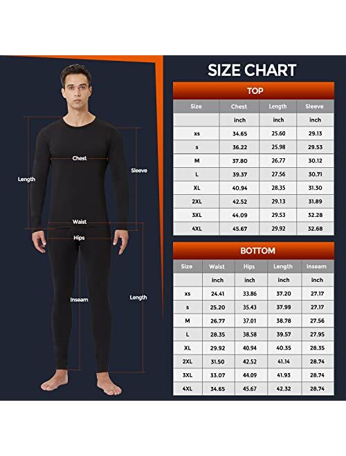 CL convallaria 2 Pack Long Johns Thermal Underwear for Men Soft Fleece Lined Base Layer Cold Weather Set XS-4XL
