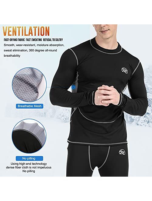 MeetHoo Mens Thermal Underwear Set, Compression Base Layer Sports Long Johns Fleece Lined Winter Gear Running Skiing