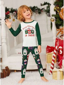 Young Boy 1pc Christmas Print Tee & 1pc Pants PJ Set